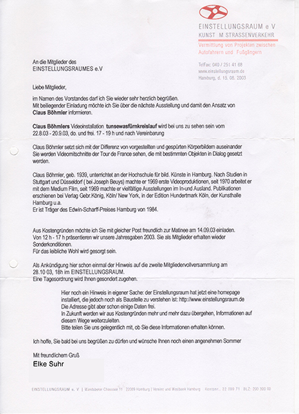 Einladungstext 2003
                Elke Suhr